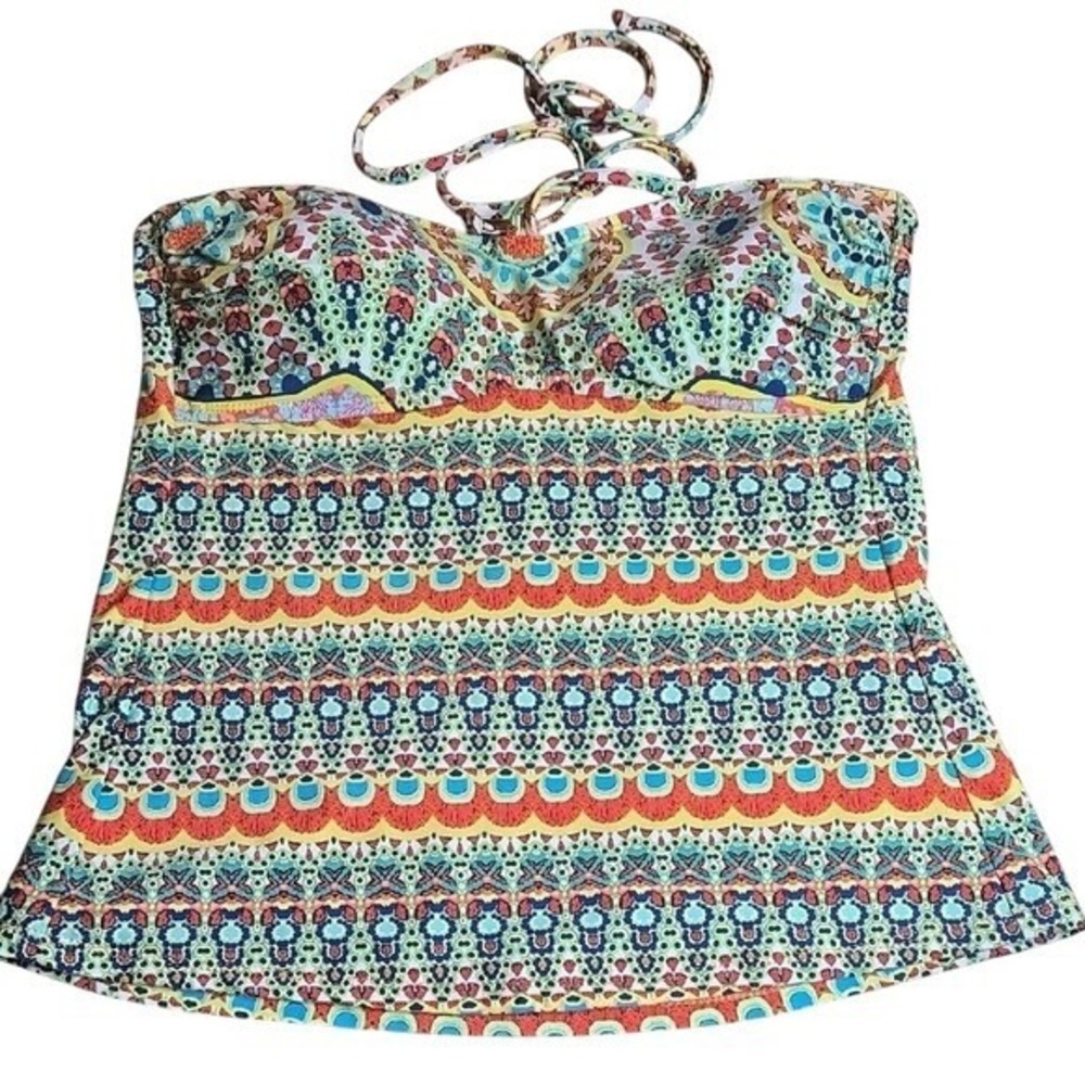 A.N.A A New Approach Halter Tankini Top, Swimwear Multicolor Patterned, Size 10